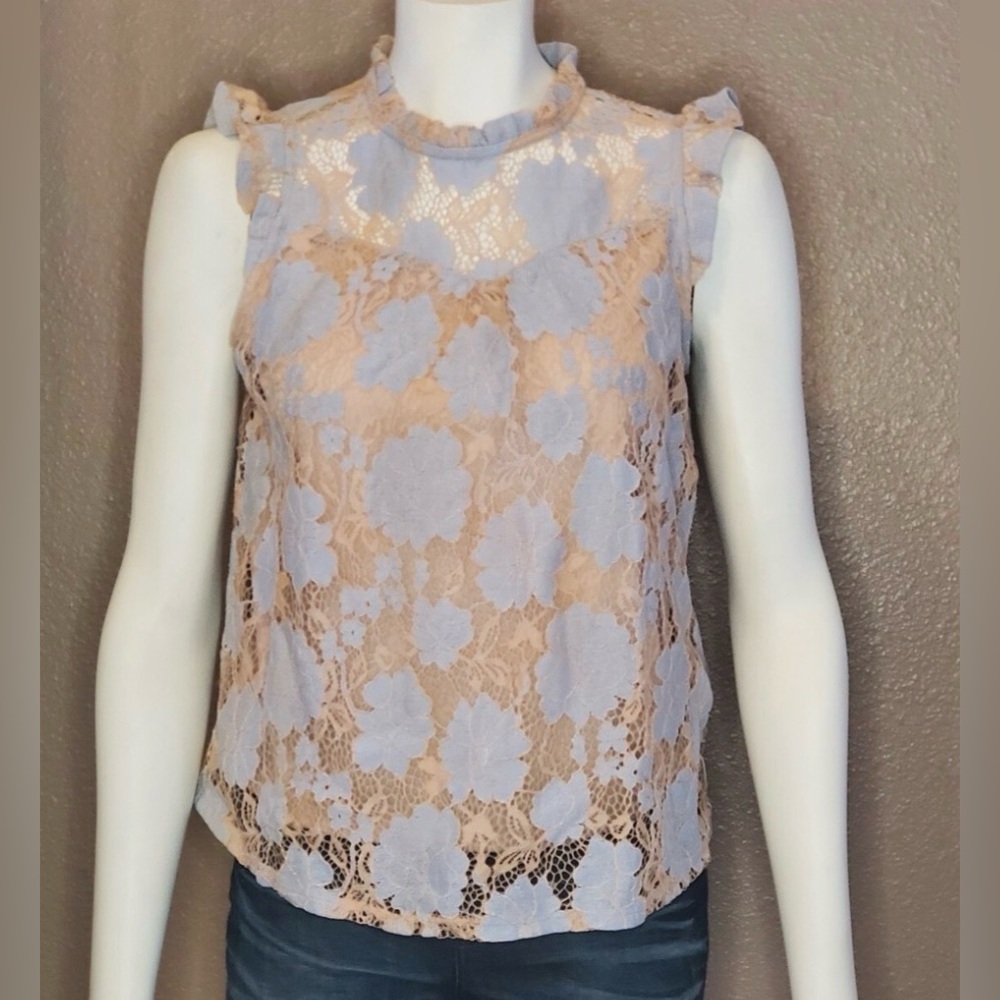 3/$15. Monteau Peach and Light Blue Lace Sleeveless Top